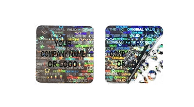 10,000 Silver Tamper Evident Security Holographic Label Seal Sticker, Square 1" x 1" (25mm x 25mm). CustomPrinted. >Click on item details to Customize.