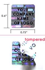 5,000 Silver Tamper Evident Security Hologram Label Seal Sticker, Rectangle .75" x 0.6" (19mm x 15mm). CustomPrinted. >Click on item details to Customize.
