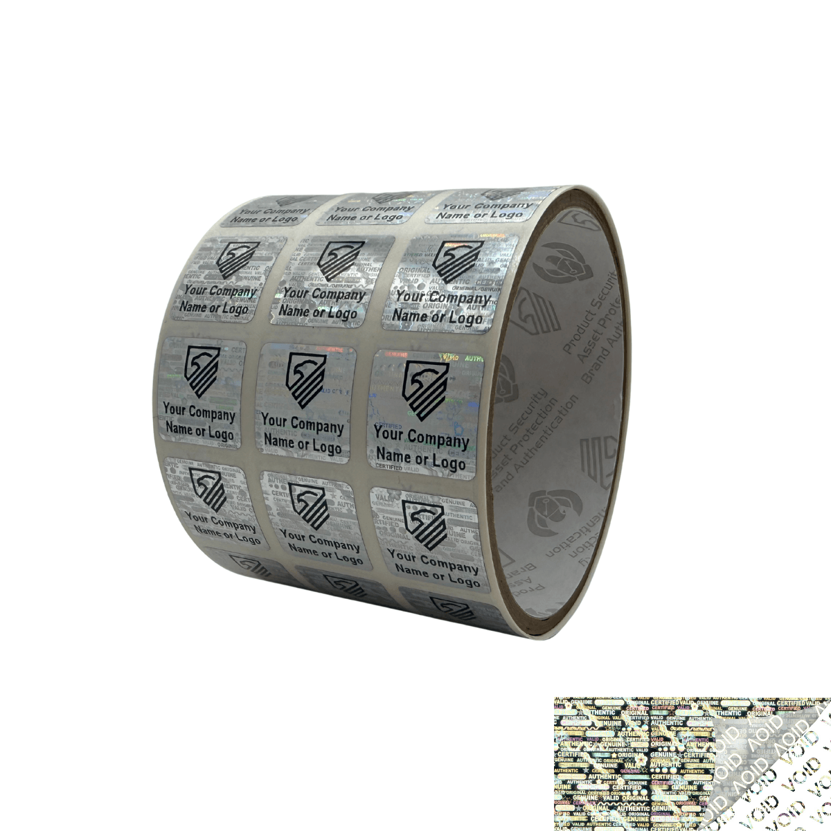 500 Silver Tamper Evident Security Holographic Label Seal Sticker, Square 0.75"(19mm). CustomPrinted. >Click on item details to Customize.