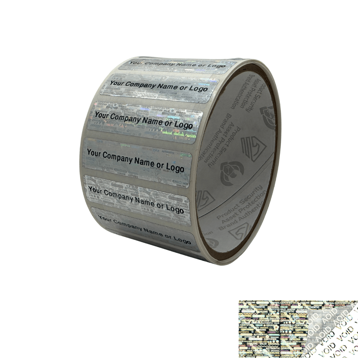 10,000 Tamper Evident Holographic Bright Silver Security Label Seal Sticker, Rectangle 2" x 0.5" (51mm x 13mm). Custom Print. >Click on item details to customize it.