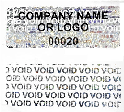 2,000 Silver Tamper Evident Security Holographic Label Seal Sticker, Rectangle 2" x 1" (51mm x 25mm). CustomPrinted. >Click on item details to Customize.