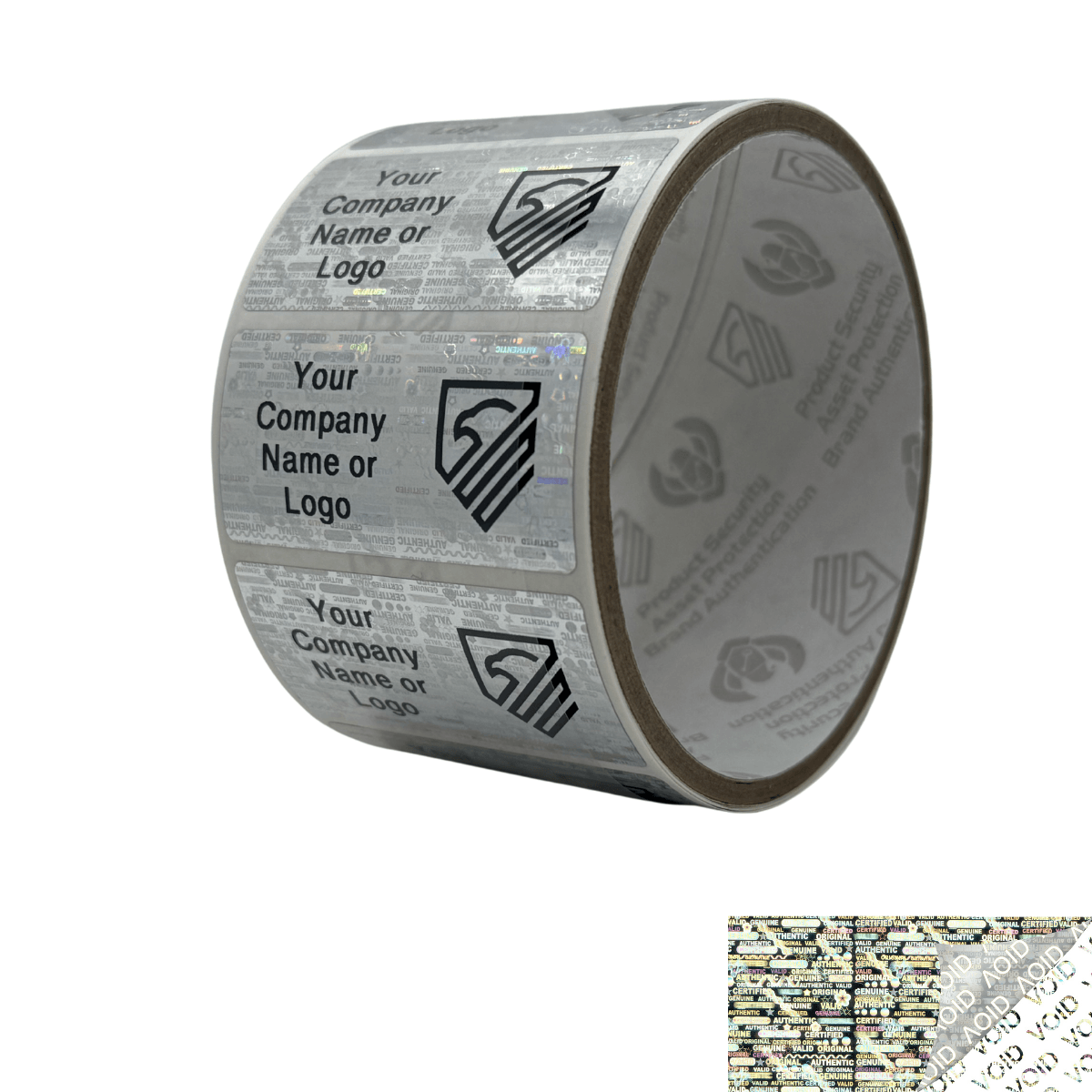 2,000 Silver Tamper Evident Security Holographic Label Seal Sticker, Rectangle 2" x 1" (51mm x 25mm). CustomPrinted. >Click on item details to Customize.