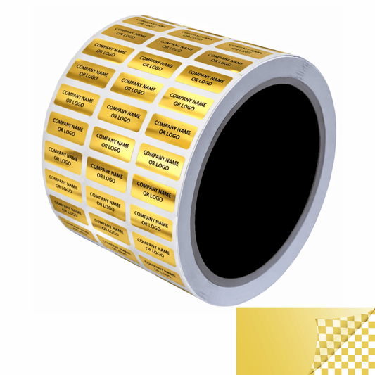 2,000 Tamper Evident Security Labels Gold TamperVoidPro Seal Sticker, Rectangle 0.75" x 0.25" (19mm x 6mm). Custom Printed. >Click on item details to customize.