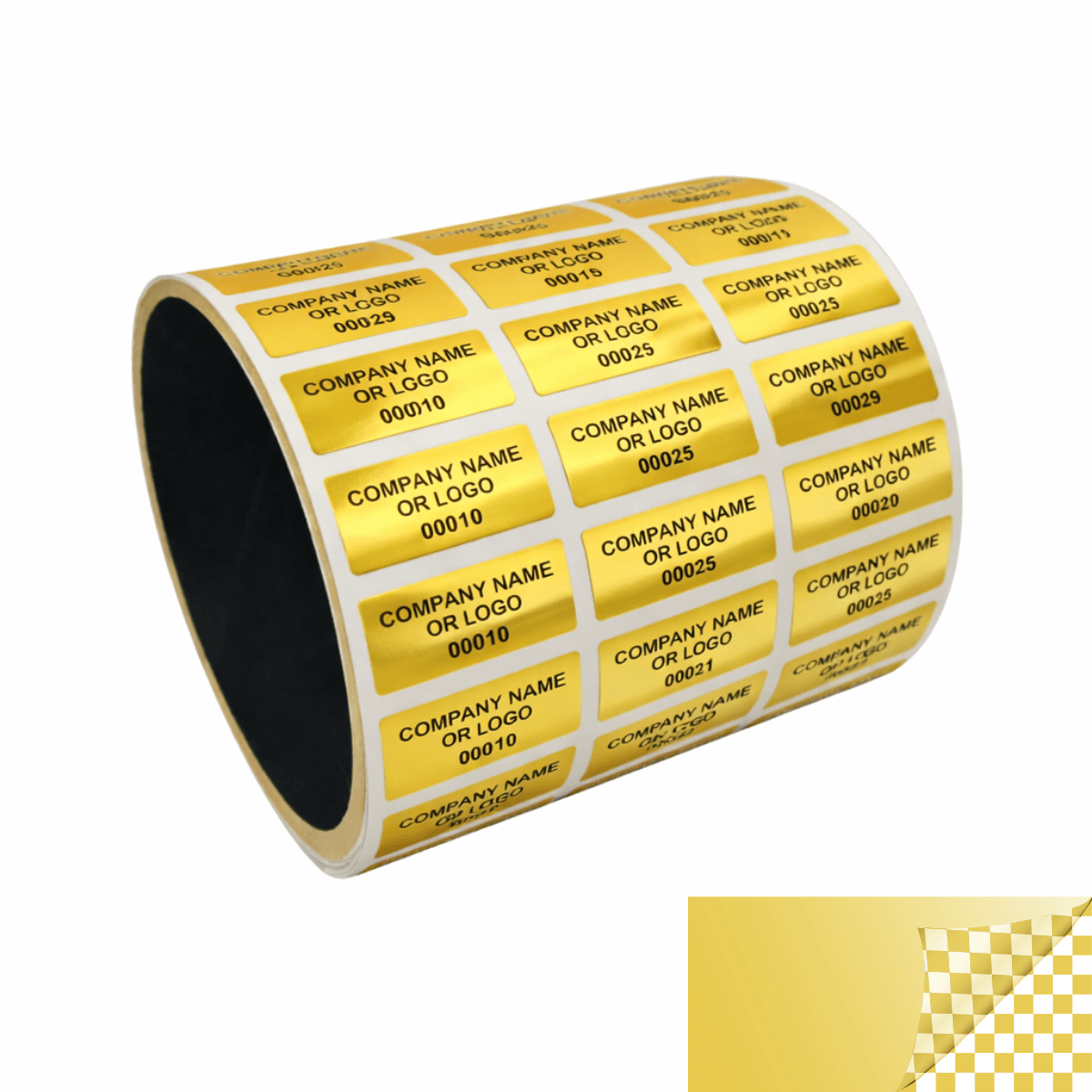 250 Tamper Evident Security Labels Gold TamperVoidPro Seal Sticker, Rectangle 1" x 0.375" (25mm x 9mm). Custom Printed. >Click on item details to customize.