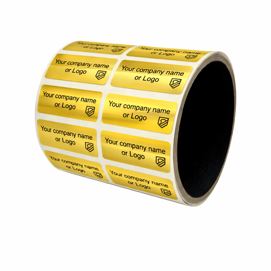 5,000 Tamper Evident Security Labels Gold TamperVoidPro Seal Sticker, Rectangle 1.5" x 0.6" (38mm x 15mm). Custom Printed. >Click on item details to customize.