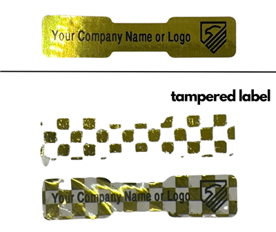 1,000 Tamper Evident Security Labels Gold TamperVoidPro Seal Sticker, Dogbone Shape Size 1.75" x 0.375 (44mm x 9mm). Custom Printed. >Click on item details to customize.