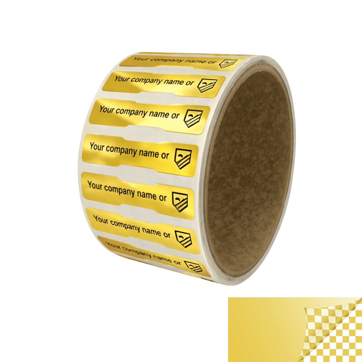 1,000 Tamper Evident Security Labels Gold TamperVoidPro Seal Sticker, Dogbone Shape Size 1.75" x 0.375 (44mm x 9mm). Custom Printed. >Click on item details to customize.