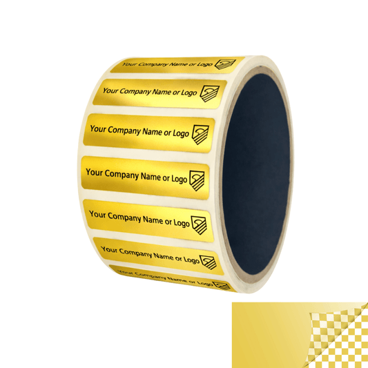 1,000 Tamper Evident Security Labels Gold TamperVoidPro Seal Sticker, Rectangle 2" x 0.5" (51mm x 13mm). Custom Printed. >Click on item details to customize.