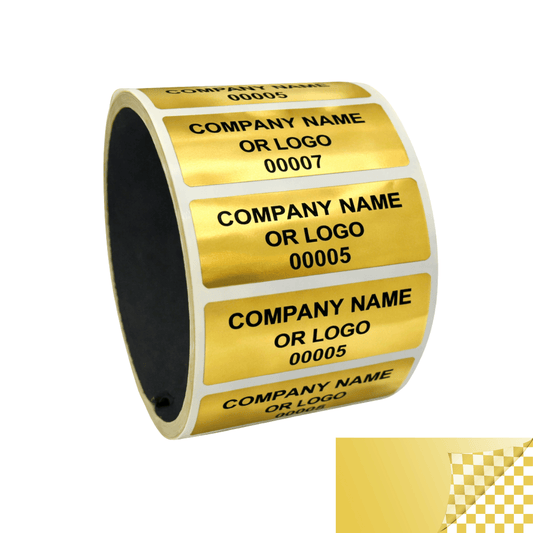 5,000 Tamper Evident Security Labels Gold TamperVoidPro Seal Sticker, Rectangle 2" x 0.75" (51mm x 19mm). Custom Printed. >Click on item details to customize.