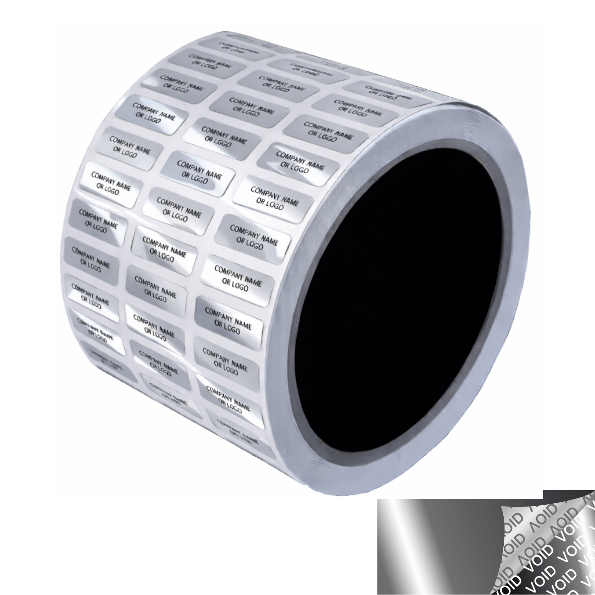 10,000 Metallic Tamper Evident Security Labels Silver Chrome TamperVoidPro Seal Sticker, Rectangle 0.75" x 0.25" (19mm x 6mm). Custom Printed. >Click on item details to customize.