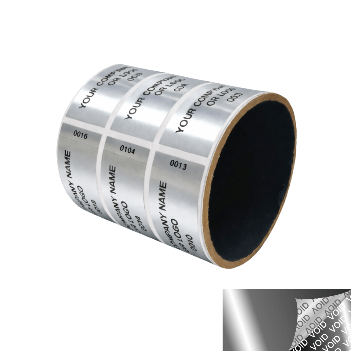 2,000 Metallic Tamper Evident Security Labels Silver Chrome TamperVoidPro Seal Sticker, Rectangle 2.75" x 1" (70mm x 25mm). Custom Printed. >Click on item details to customize.
