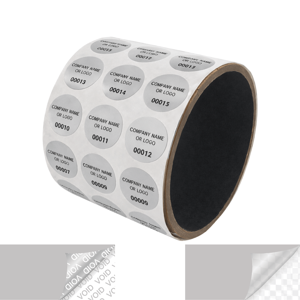 2,000 Metallic Tamper Evident Security Labels Silver Matte TamperVoidPro Seal Sticker, Round/ Circle 0.75" diameter (19mm). Custom Printed. >Click on item details to customize.