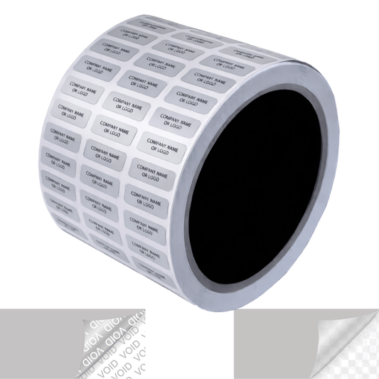 250 Metallic Tamper Evident Security Labels Silver Matte TamperVoidPro Seal Sticker, Rectangle 0.75" x 0.25" (19mm x 6mm). Custom Printed. >Click on item details to customize.