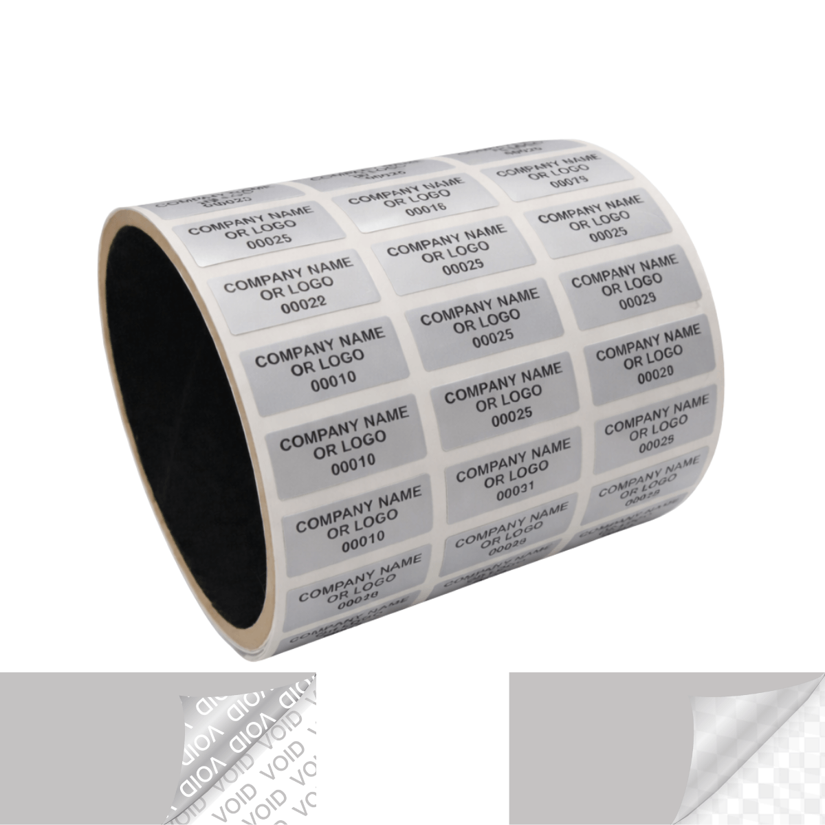 500 Metallic Tamper Evident Security Labels Silver Matte TamperVoidPro Seal Sticker, Rectangle 1" x 0.375" (25mm x 9mm). Custom Printed. >Click on item details to customize.