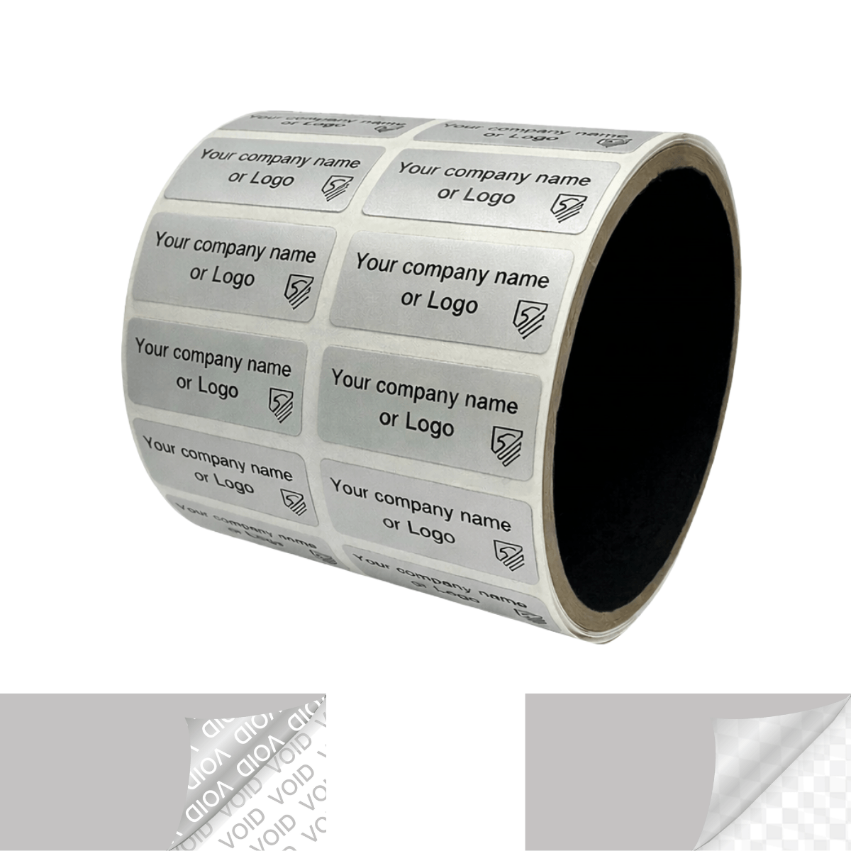 10,000 Metallic Tamper Evident Security Labels Silver Matte TamperVoidPro Seal Sticker, Rectangle 1.5" x 0.6" (38mm x 15mm). Custom Printed. >Click on item details to customize.