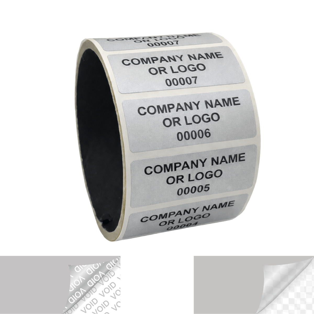 10,000 Metallic Tamper Evident Security Labels Silver Matte TamperVoidPro Seal Sticker, Rectangle 2" x 0.75" (51mm x 19mm). Custom Printed. >Click on item details to customize.