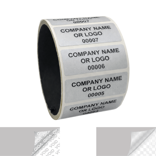 1,000 Metallic Tamper Evident Security Labels Silver Matte TamperVoidPro Seal Sticker, Rectangle 2" x 0.75" (51mm x 19mm). Custom Printed. >Click on item details to customize.