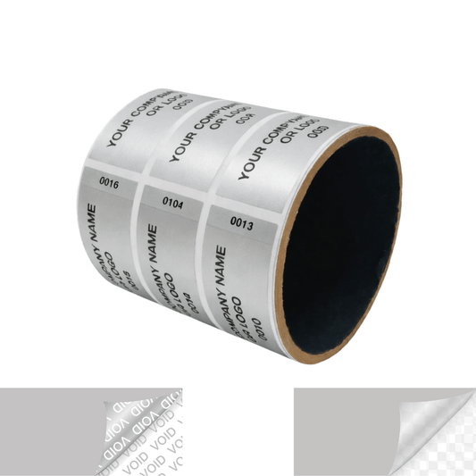 250 Metallic Tamper Evident Security Labels Silver Matte TamperVoidPro Seal Sticker, Rectangle 2.75" x 1" (70mm x 25mm). Custom Printed. >Click on item details to customize.