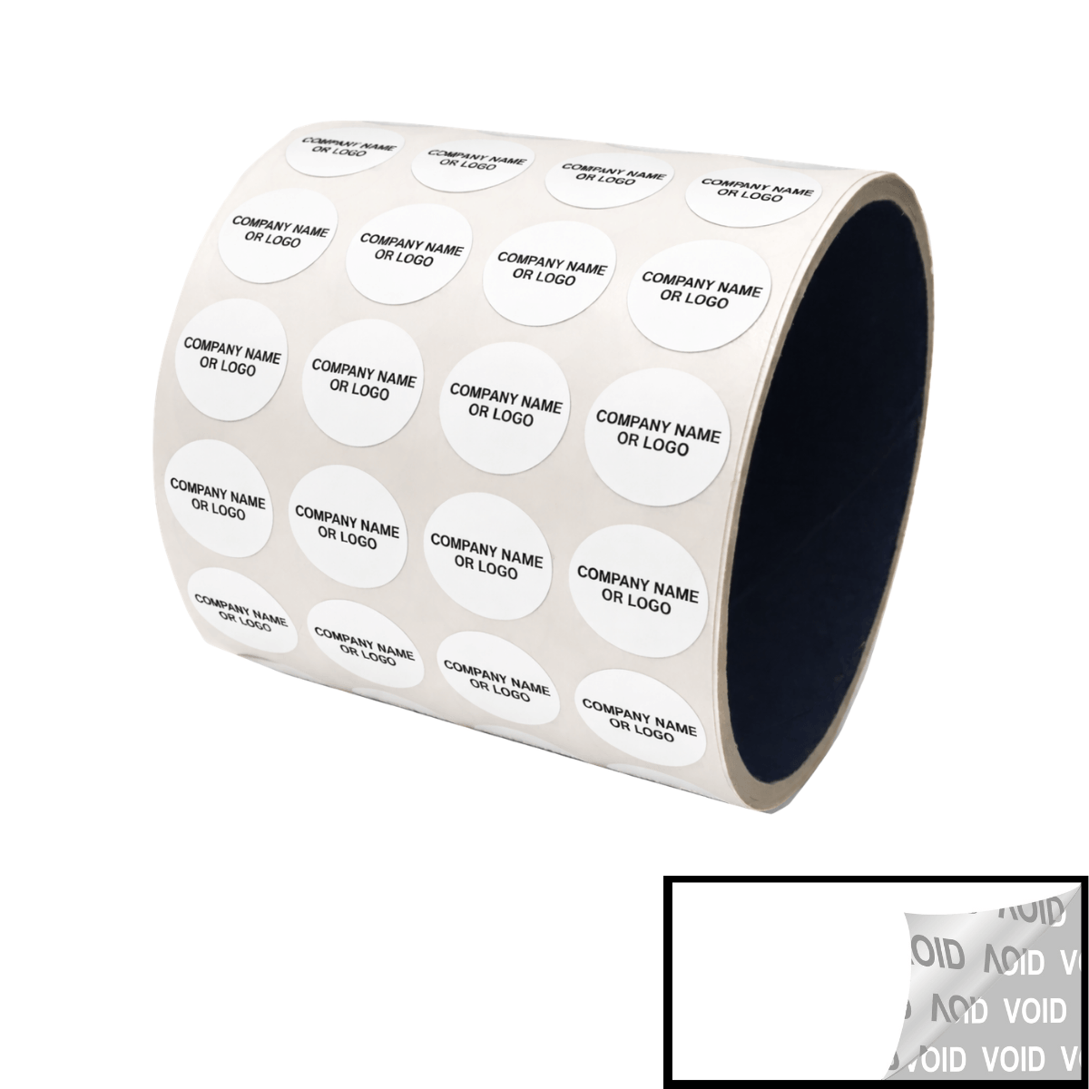 10,000 Tamper Evident Security Labels White TamperVoidPro Seal Sticker, Round/ Circle 0.625" diameter (16mm). Custom Printed. >Click on item details to customize.