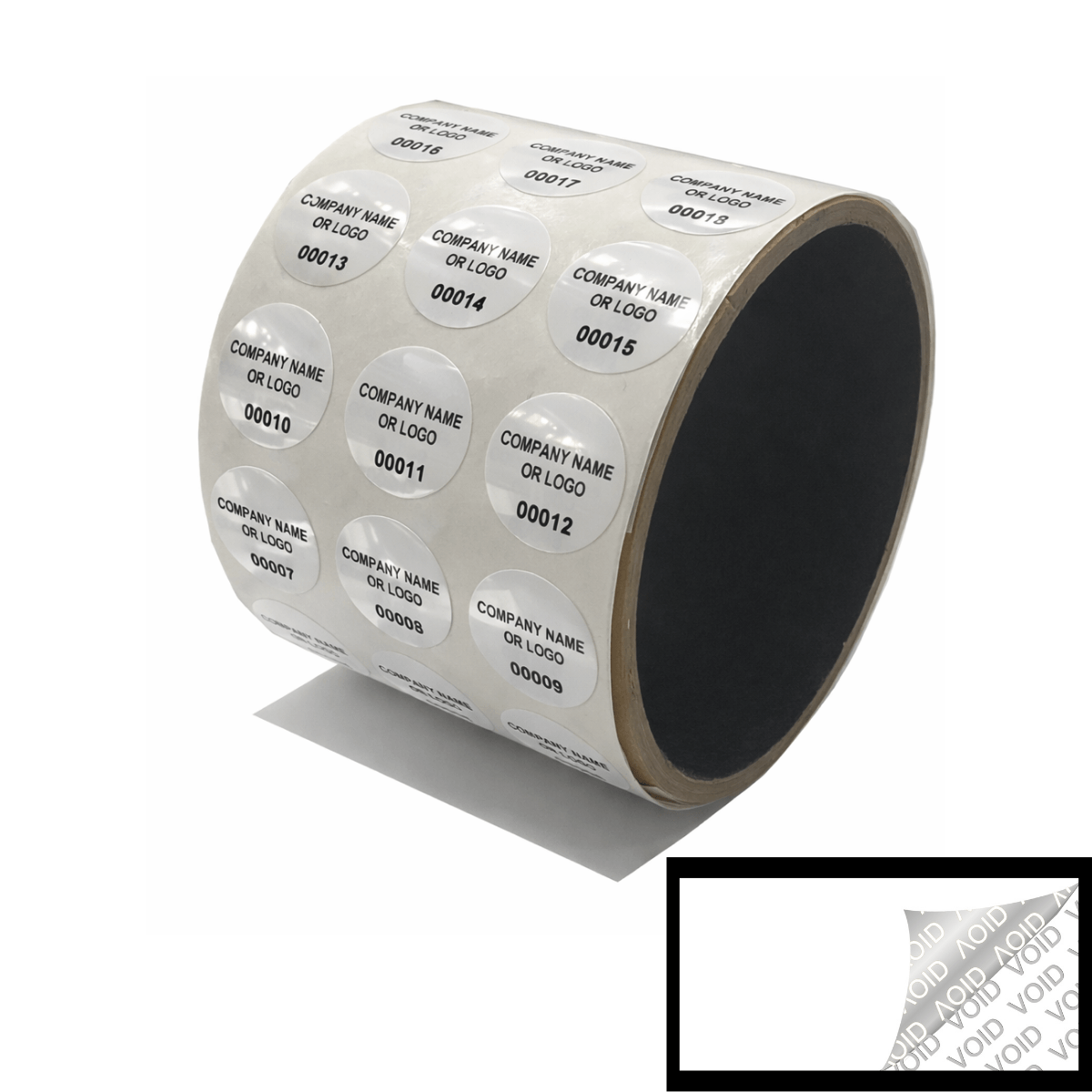 5,000 Tamper Evident Security Labels White TamperVoidPro Seal Sticker, Round/ Circle 0.75" diameter (19mm). Custom Printed. >Click on item details to customize.