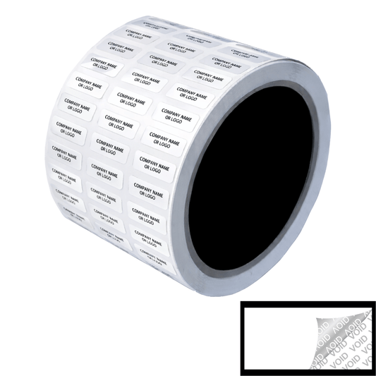 250 Tamper Evident Security Labels White TamperVoidPro Seal Sticker, Rectangle 0.75" x 0.25" (19mm x 6mm). Custom Printed. >Click on item details to customize.