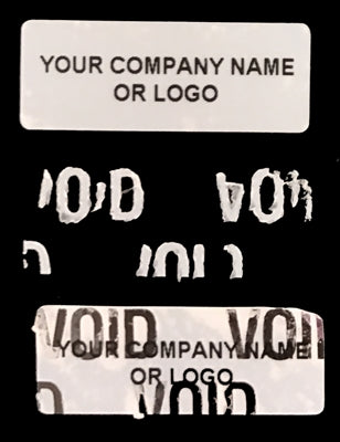 250 Tamper Evident Security Labels White TamperVoidPro Seal Sticker, Rectangle 1" x 0.375" (25mm x 9mm). Custom Printed. >Click on item details to customize.