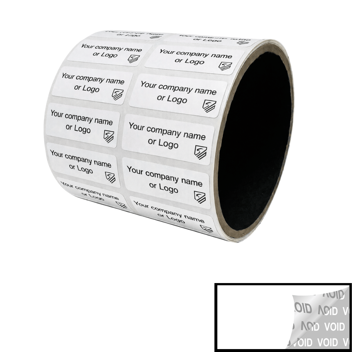 500 Tamper Evident Security Labels White TamperVoidPro Seal Sticker, Rectangle 1.5" x 0.6" (38mm x 15mm). Custom Printed. >Click on item details to customize.