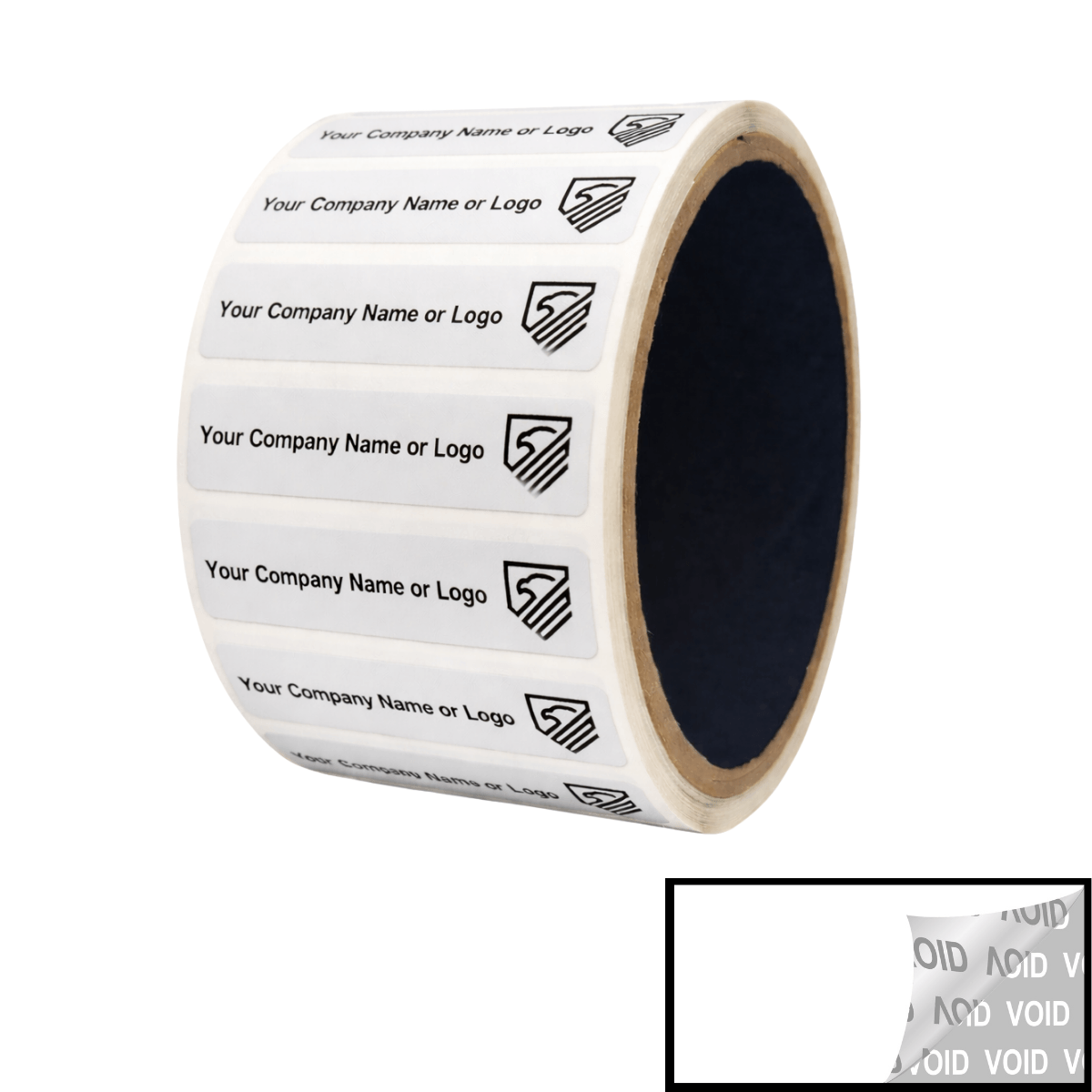 10,000 Tamper Evident Security Labels White TamperVoidPro Seal Sticker, Rectangle 2" x 0.5" (51mm x 13mm). Custom Printed. >Click on item details to customize.