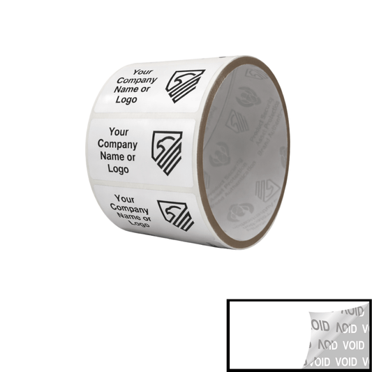10,000 Tamper Evident Security Labels White TamperVoidPro Seal Sticker, Rectangle 2" x 1" (51mm x 25mm). Custom Printed. >Click on item details to customize.