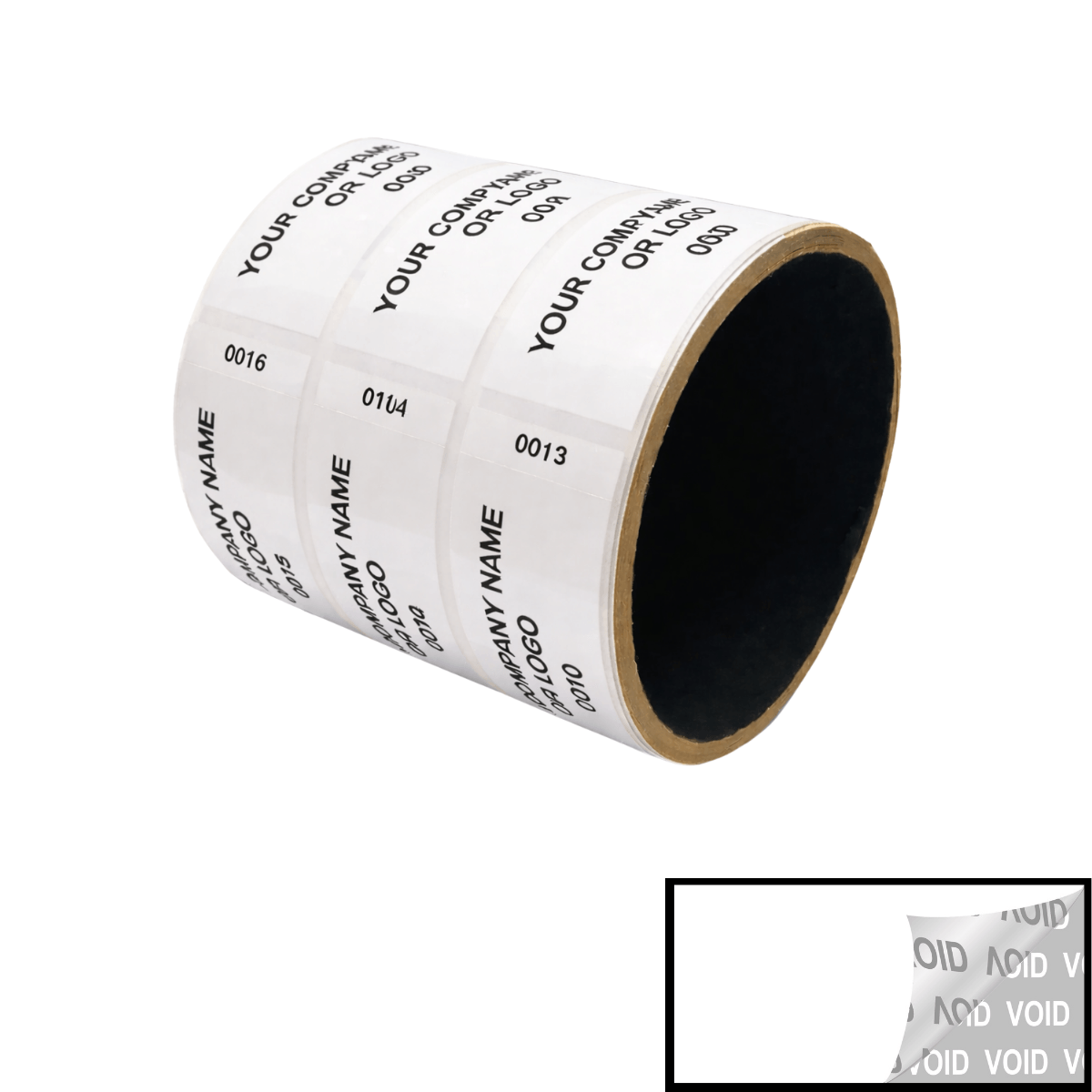 250 Tamper Evident Security Labels White TamperVoidPro Seal Sticker, Rectangle 2.75" x 1" (70mm x 25mm). Custom Printed. >Click on item details to customize.
