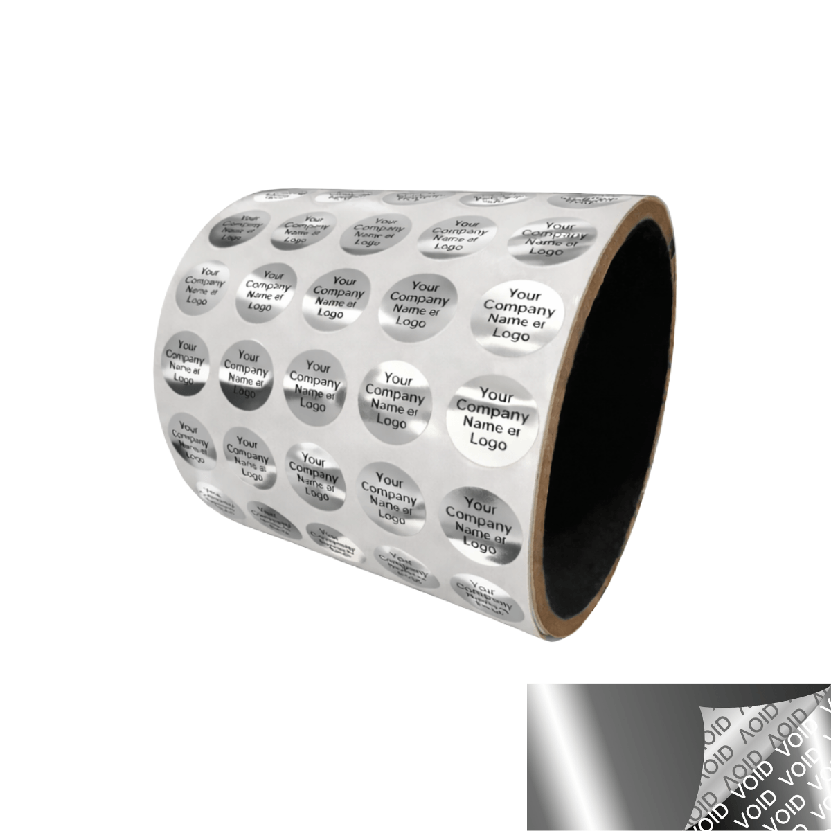 2,000 Metallic Tamper Evident Security Labels Silver Bright TamperVoid® Seal Sticker, Round/ Circle 0.5" diameter (16mm). Custom Printed. >Click on item details to customize.