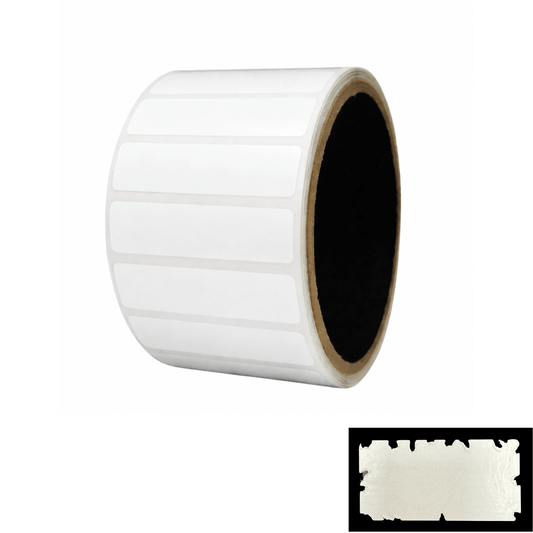 5,000 White Destructible Security Labels, Rectangle 2" x 0.5" (51mm x 13mm).