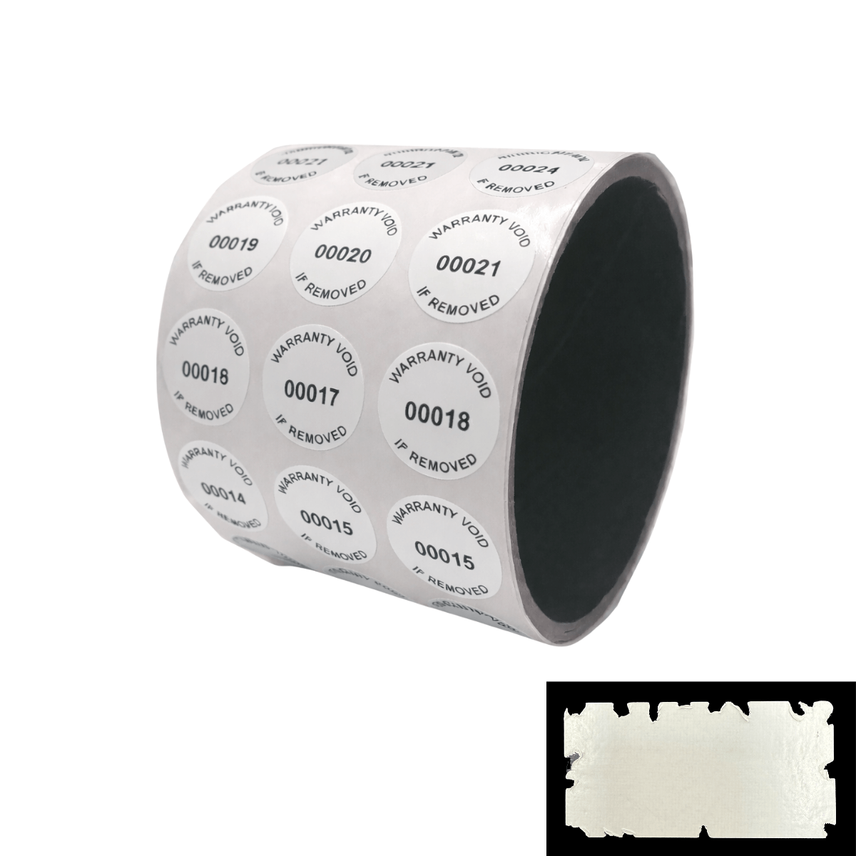 2,000 White Destructible Security Labels, Round/ Circle 0.75" diameter (19mm), Printed: Warranty, Void if Removed + Serial Number