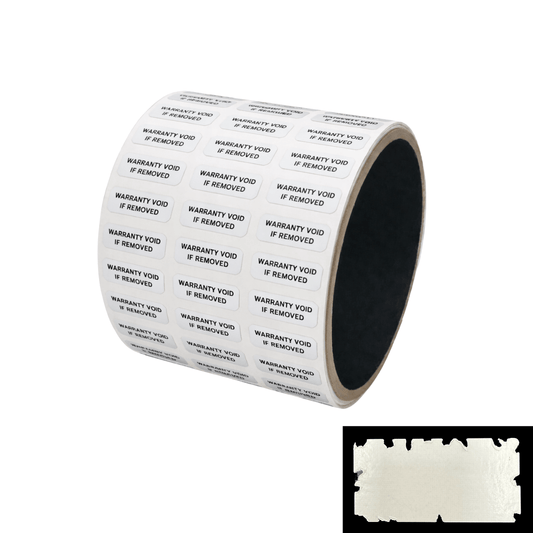 5,000 White Destructible Security Labels, Rectangle 0.75" x 0.25" (19mm x 6mm), Printed: Warranty, Void if Removed + Serial Number