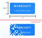 1,000 Tamper Evident Blue Security Labels TamperColor® Seal Sticker, Rectangle 1" x 0.5" (25mm x 13mm). Printed: Warranty Void if Removed.