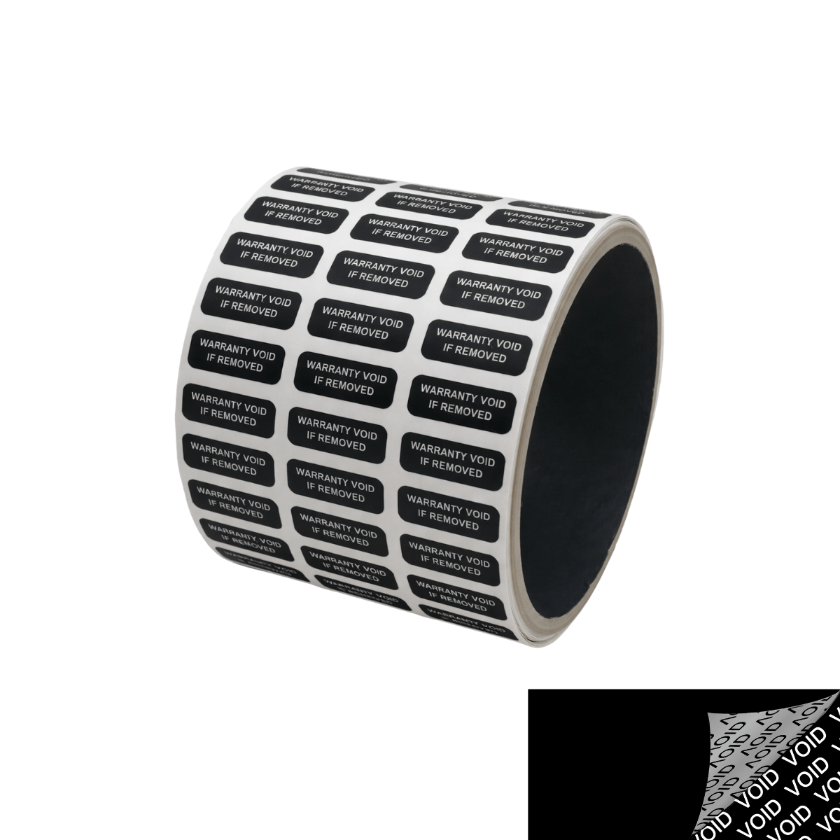 1,000 Tamper Evident Black Security Labels TamperColor® Seal Sticker, Rectangle 0.75" x 0.25" (19mm x 6mm). Printed: Warranty Void if Removed.