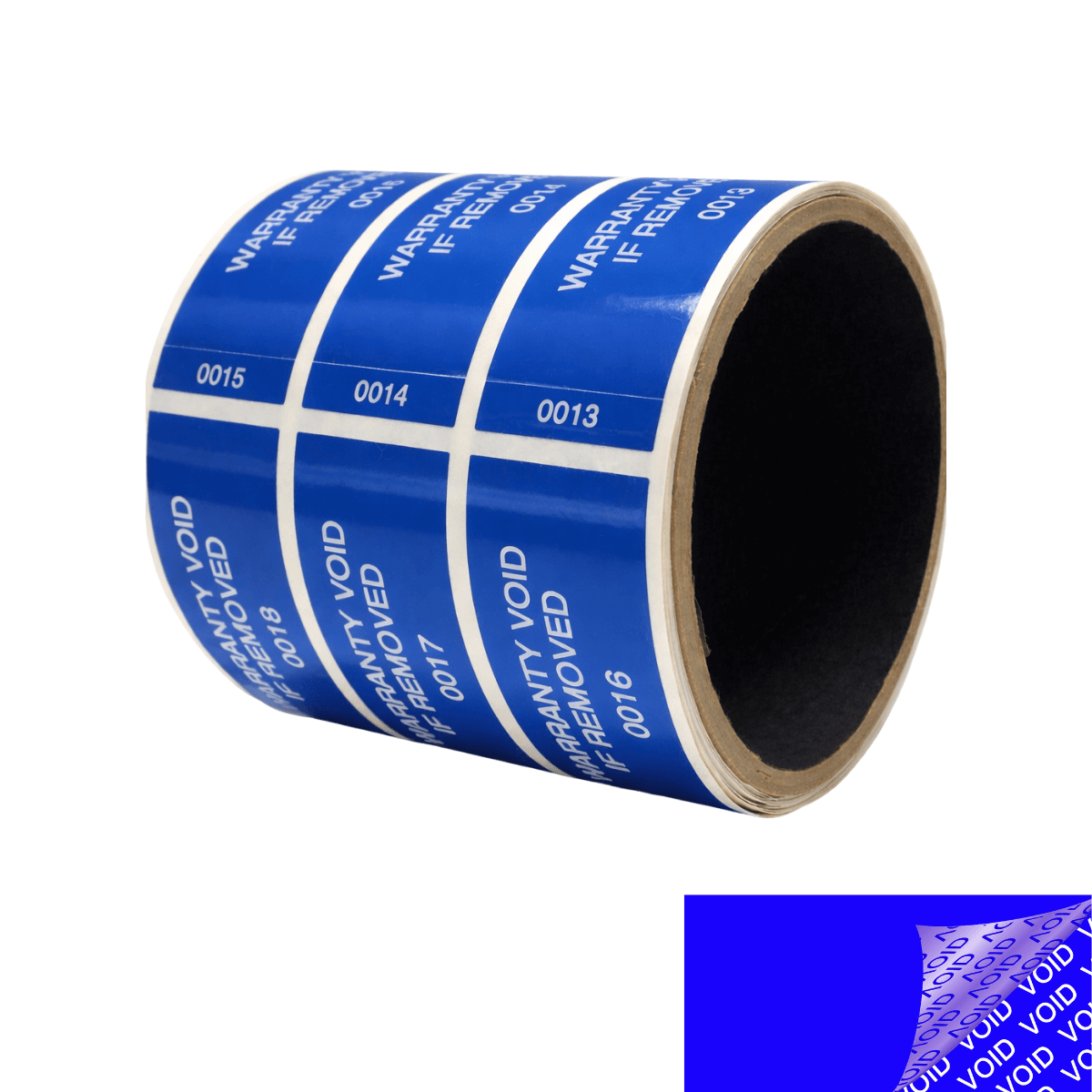 250 Tamper Evident Blue Security Labels TamperColor® Seal Sticker, Rectangle 2.75" x 1" (70mm x 25mm). Printed: Warranty Void if Removed + Serialization