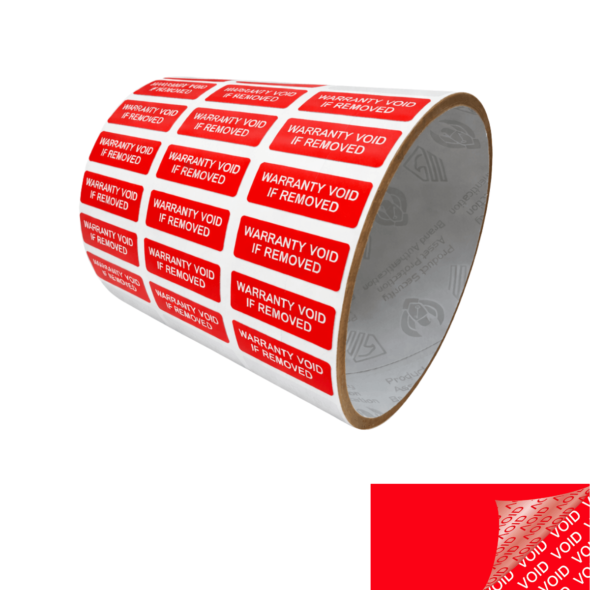 250 Red TamperColor® Tamper Evident Security Label Seal Sticker, Rectangle 1"x 0.375" (25mm x 9mm). Printed: Warranty Void if Removed + Serial Number