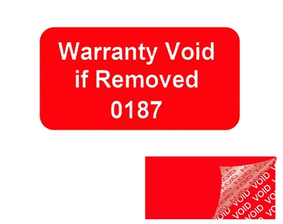 500 Tamper Evident Red Security Labels TamperColor® Seal Sticker, Rectangle 1" x 0.5" (25mm x 13mm). Printed: Warranty Void if Removed + Serial Number..