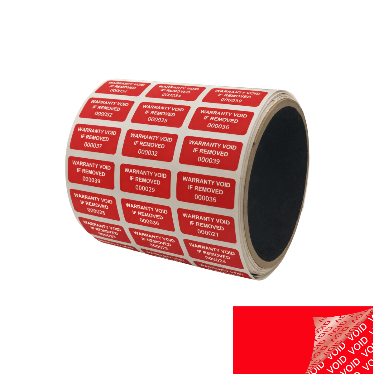 500 Tamper Evident Red Security Labels TamperColor® Seal Sticker, Rectangle 1" x 0.5" (25mm x 13mm). Printed: Warranty Void if Removed + Serial Number..