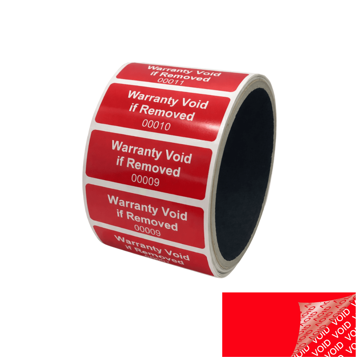 5,000 Red TamperColor® Tamper Evident Security Label Seal Sticker, Rectangle 2" x 0.75" (51mm x 19mm). Printed: Warranty Void if Removed + Serial Number