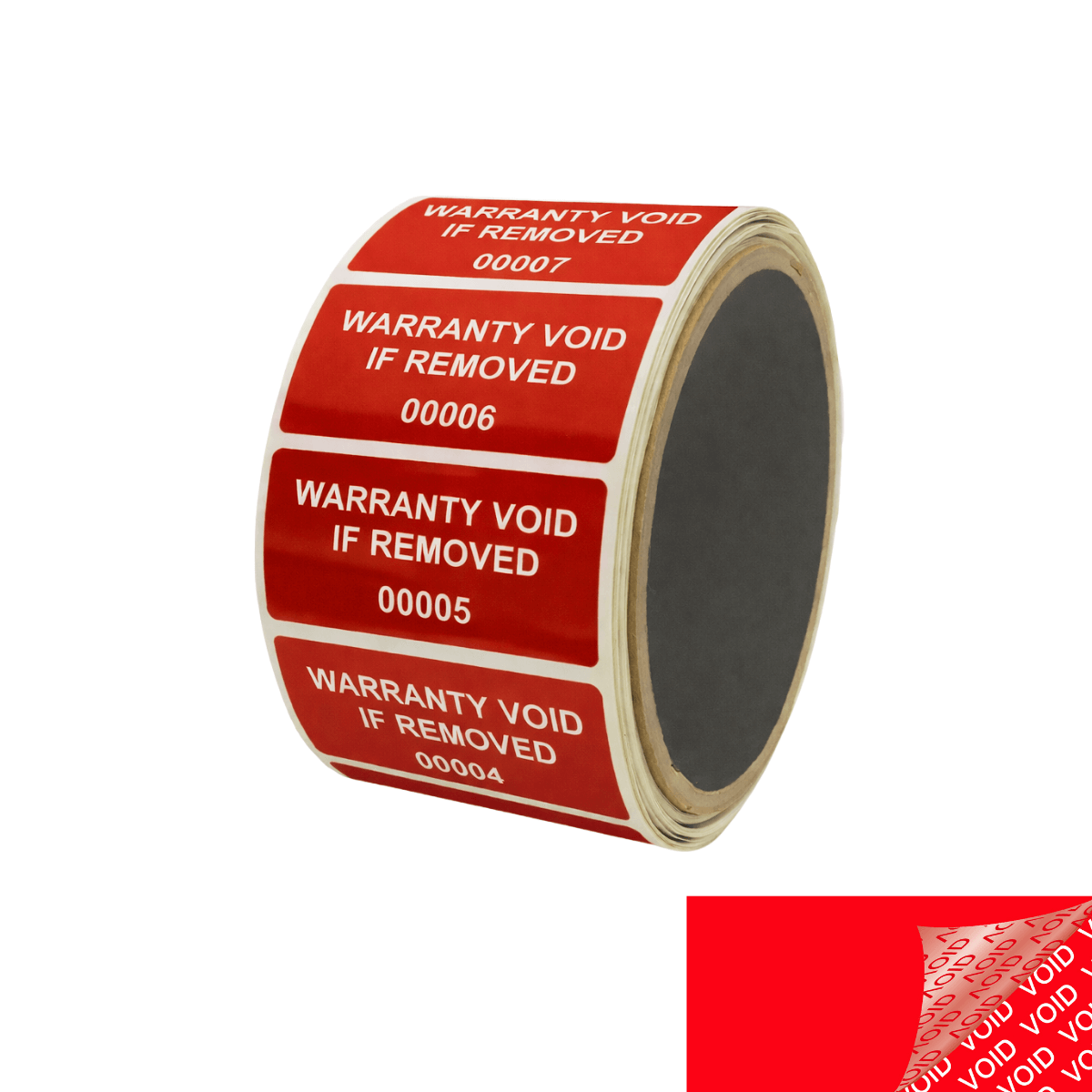 5,000 Red TamperColor® Tamper Evident Security Label Seal Sticker, Rectangle 2" x 1" (51mm x 25mm). Printed: Warranty Void if Removed + Serial Number