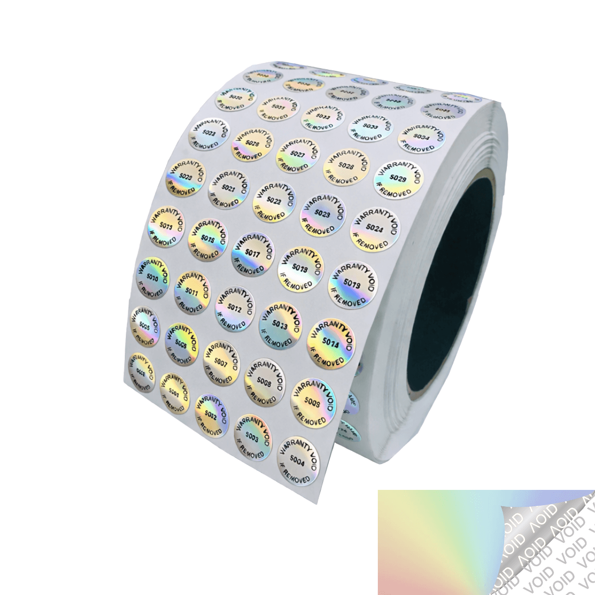 250 Tamper Evident Rainbow Security Labels TamperColor® Seal Sticker, Circle 0.5" (13mm). Printed: Warranty Void if Removed + Serialization