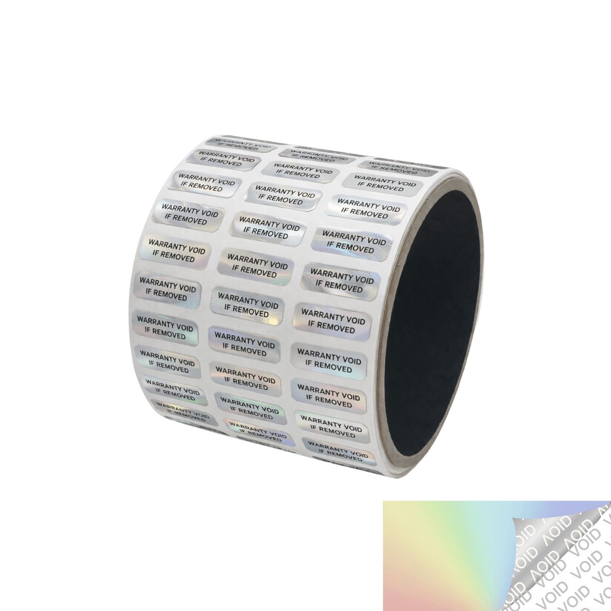 500 Tamper Evident Rainbow Security Labels TamperColor® Seal Sticker, Rectangle 0.75" x 0.25" (19mm x 6mm). Printed: Warranty Void if Removed.