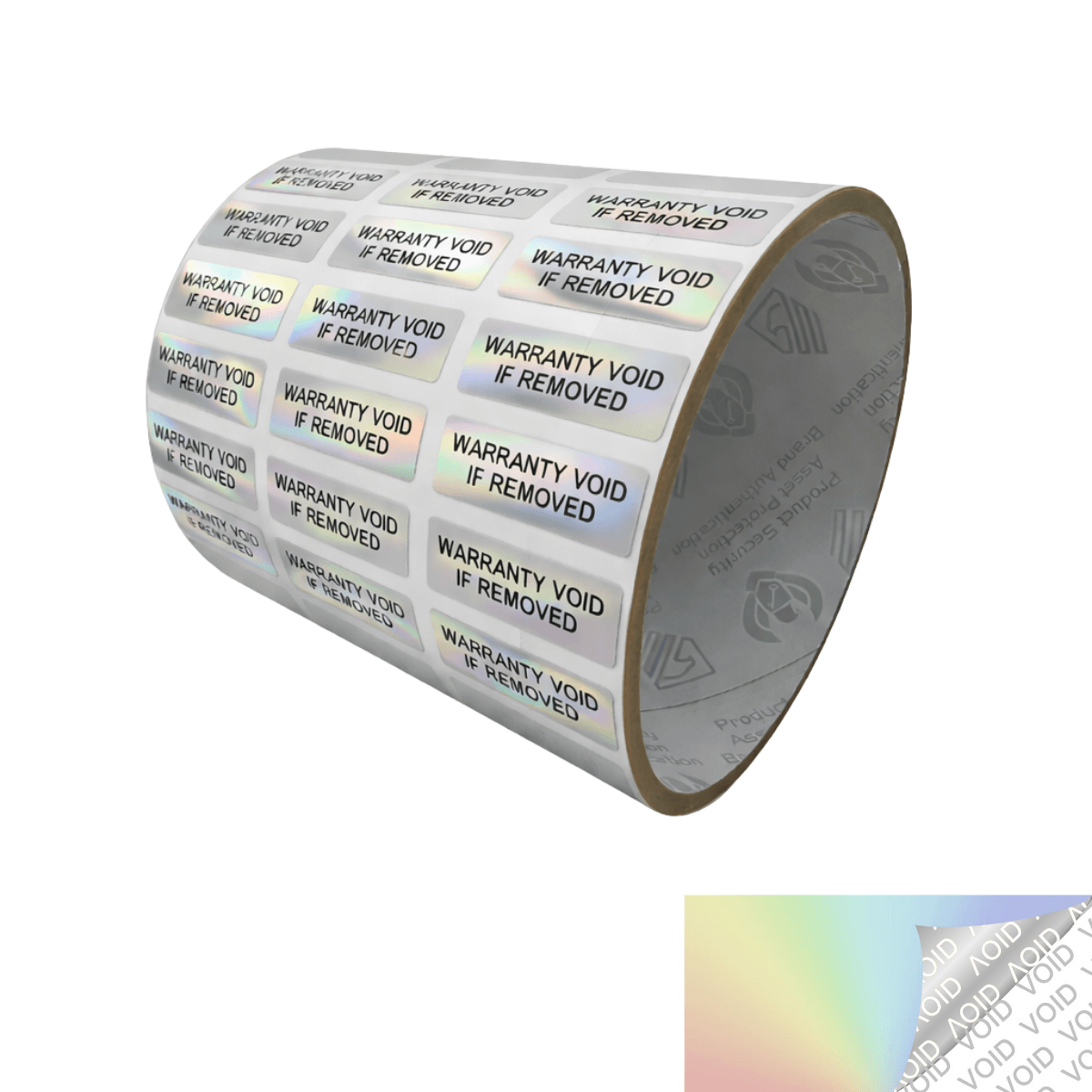 250 Rainbow TamperColor® Tamper Evident Security Label Seal Sticker, Rectangle 1"x 0.375" (25mm x 9mm). Printed: Warranty Void if Removed + Serial Number