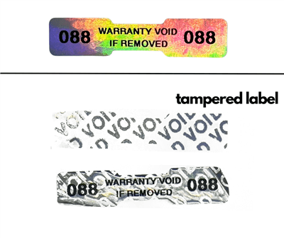 500 Tamper Evident Rainbow Security Labels TamperColor® Seal Sticker, Dogbone Shape Size 1.75" x 0.375 (44mm x 9mm). Printed: Warranty Void if Removed + Serialization