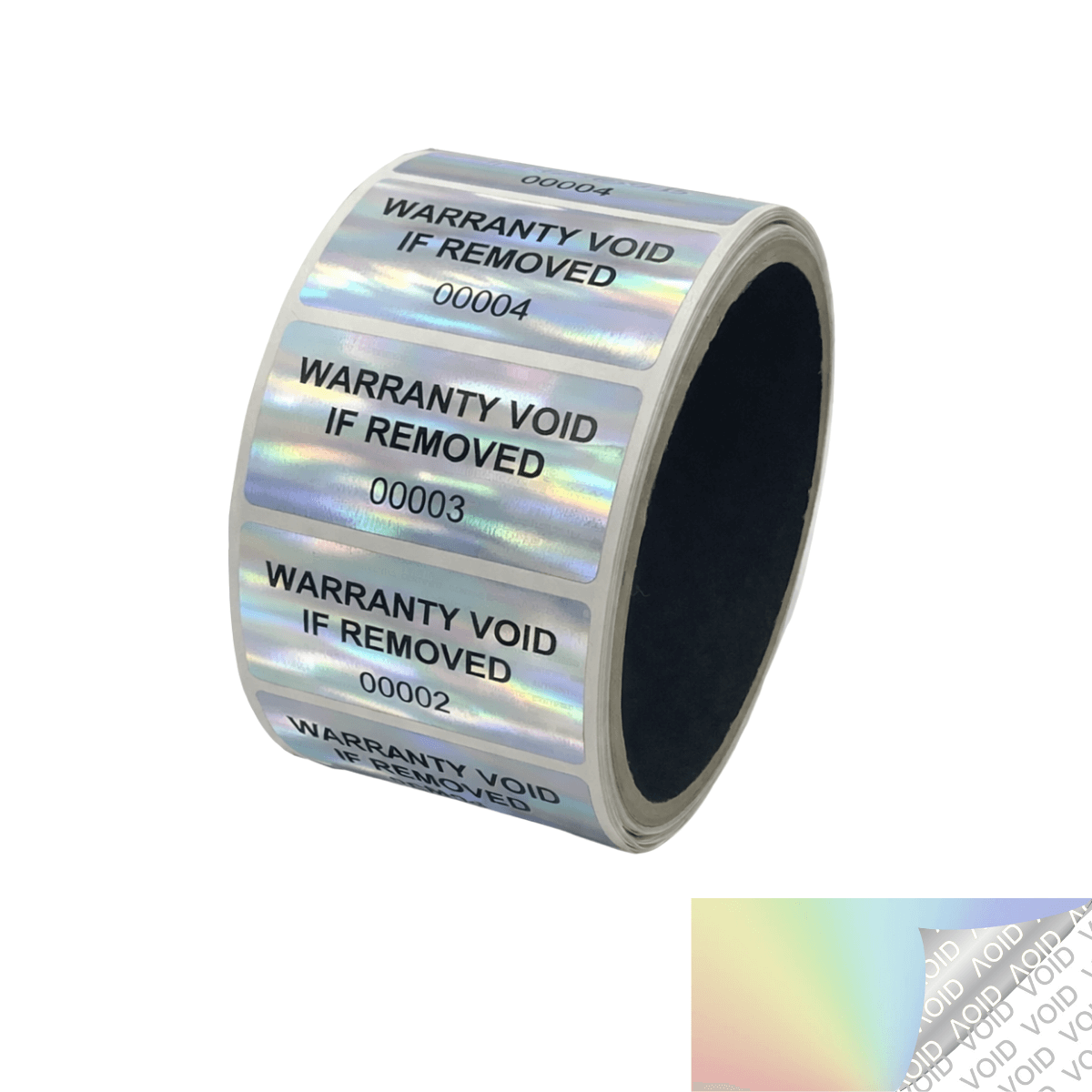 5,000 Rainbow TamperColor® Tamper Evident Security Label Seal Sticker, Rectangle 2" x 1" (51mm x 25mm). Printed: Warranty Void if Removed + Serial Number