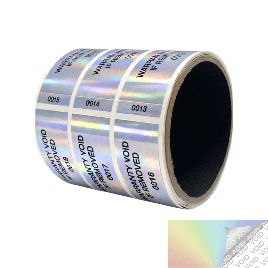 500 Tamper Evident Rainbow Security Labels TamperColor® Seal Sticker, Rectangle 2.75" x 1" (70mm x 25mm). Printed: Warranty Void if Removed + Serialization