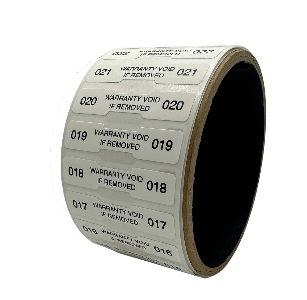 500 Tamper Evident White Security Labels TamperColor® Seal Sticker, Dogbone Shape Size 1.75" x 0.375 (44mm x 9mm). Printed: Warranty Void if Removed + Serialization