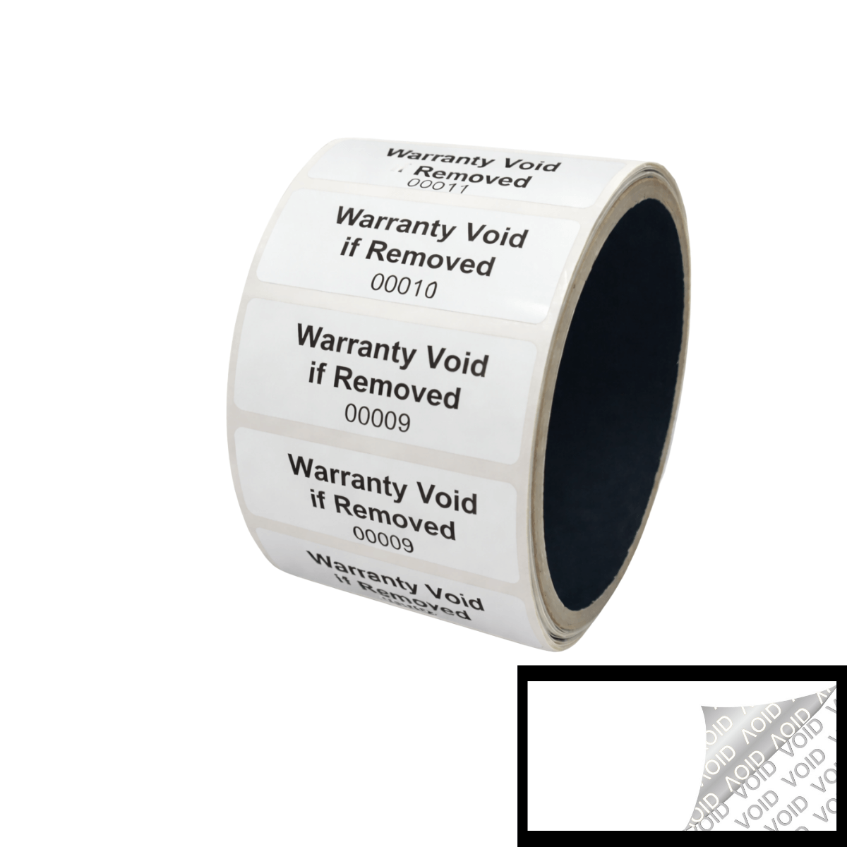 2,000 White TamperColor® Tamper Evident Security Label Seal Sticker, Rectangle 2" x 0.75" (51mm x 19mm). Printed: Warranty Void if Removed + Serial Number